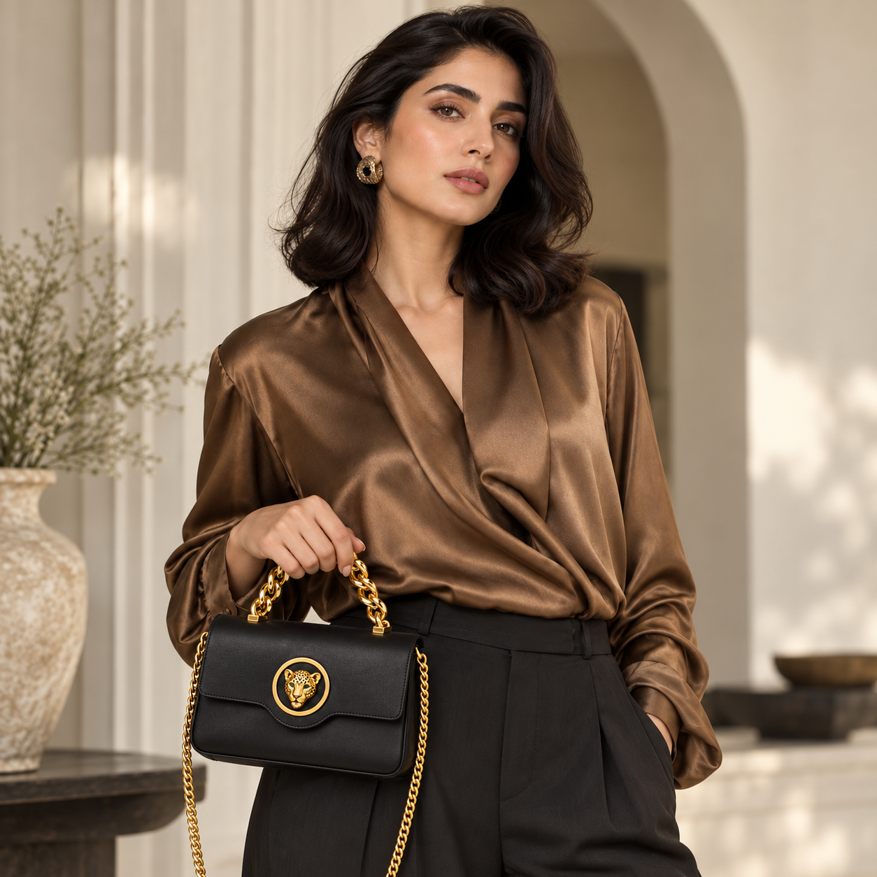 Woman carrying the VERA Jaguar bag