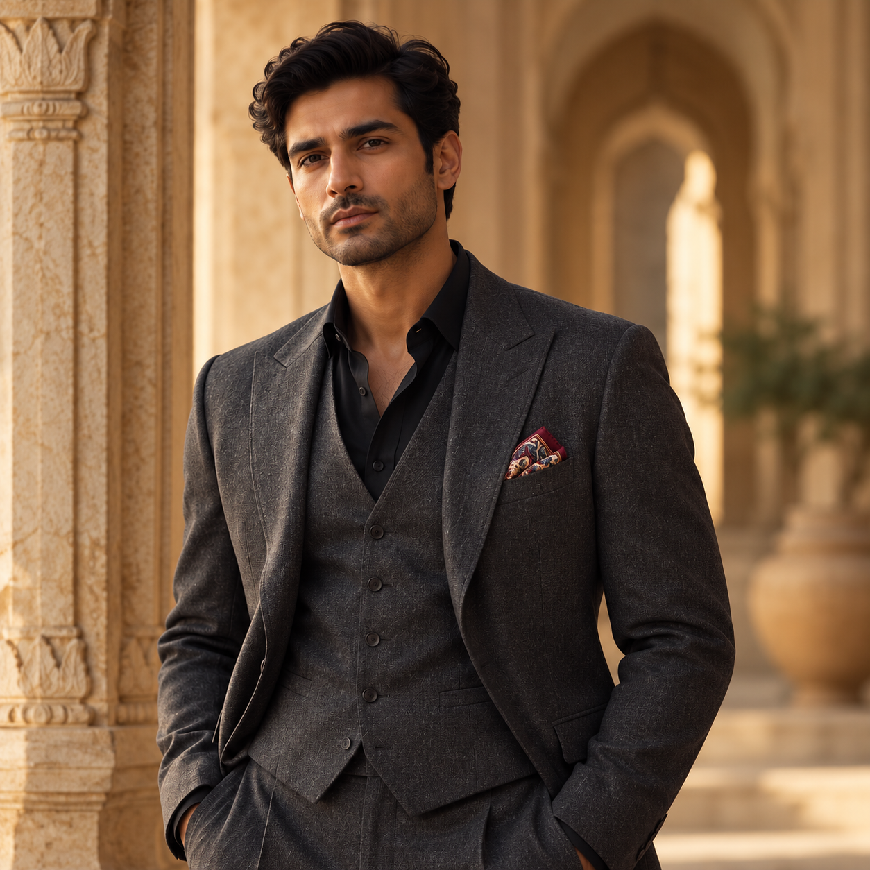 Man with VERA paisley pocket square