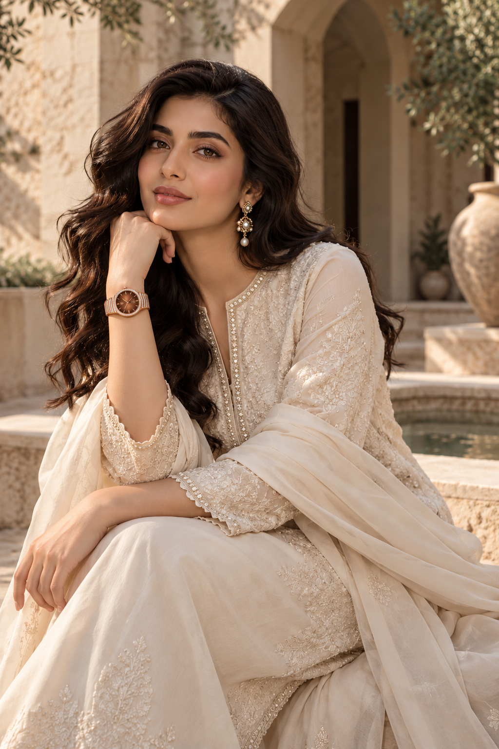 Woman wearing the VERA bronze watch