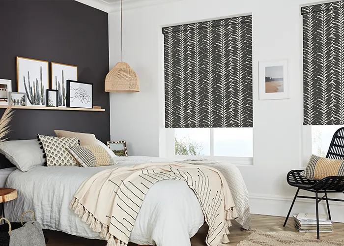 Modern roller blinds installed in a living room window